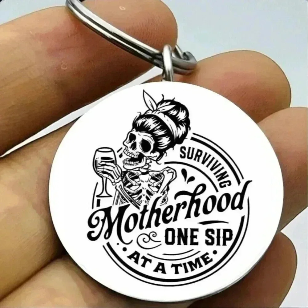 Motherhood Coffee One Sip At A Time Hot Horror Keychain